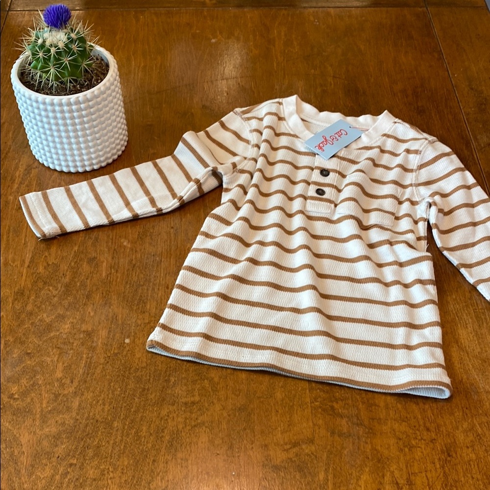 Cat & Jack Striped Long Sleeve Shirt 4T – Cream & Brown NWT